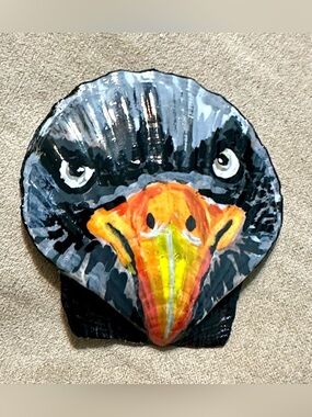 Hand Painted Fierce Eagle Face Seashell Wildlife Art